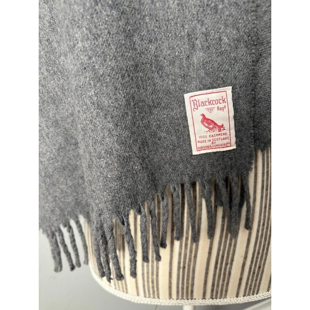 BLACKCOCK MADE IN SCOTLAND SOLID Grey 100% CASHMERE SCARF WITH FRINGE
